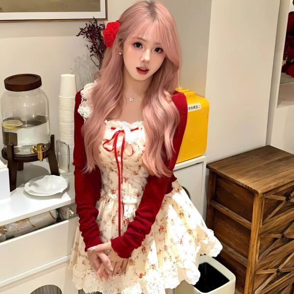 Set đồ nữ đầm xốp in hoa thân sau mocking có mút ngực kèm lót quần phối áo khoác tăm lạnh siêu xinh dành cho các nàng diện đi chơi, đi tiệc - Hình ảnh 2