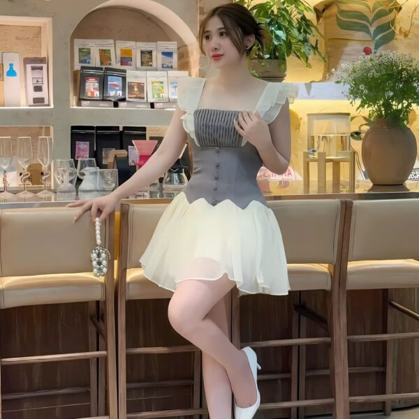 Đầm váy nữ áo 2 vai tùng xoè kèm chân váy dáng xoè có lót quần xinh xắn dành cho nàng diện đi chơi, đi tiệc - Hình ảnh 2