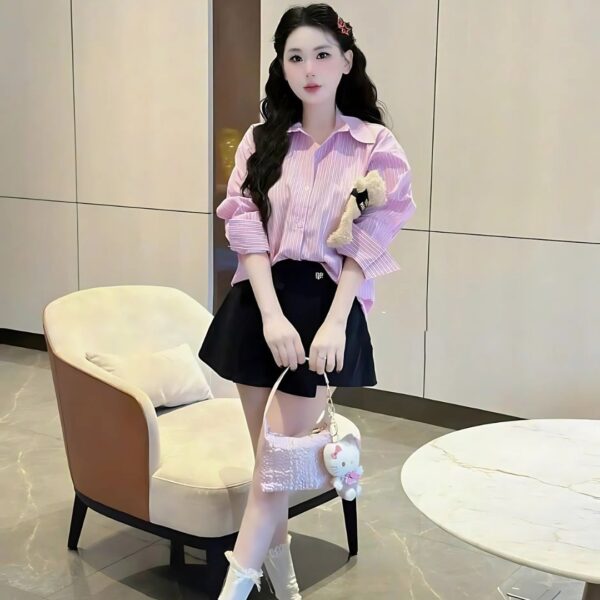 Set đồ nữ áo sơ mi kate kèm gấu phối quần kaki giả váy xinh xắn dành cho nàng diện đi chơi - Hình ảnh 2