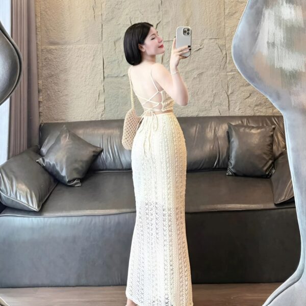 Set đồ nữ áo ren 2 dây có mút ngực phối chân váy dài lưới có lót trong xinh xắn cho nàng diện đi chơi, đi biển - Hình ảnh 3