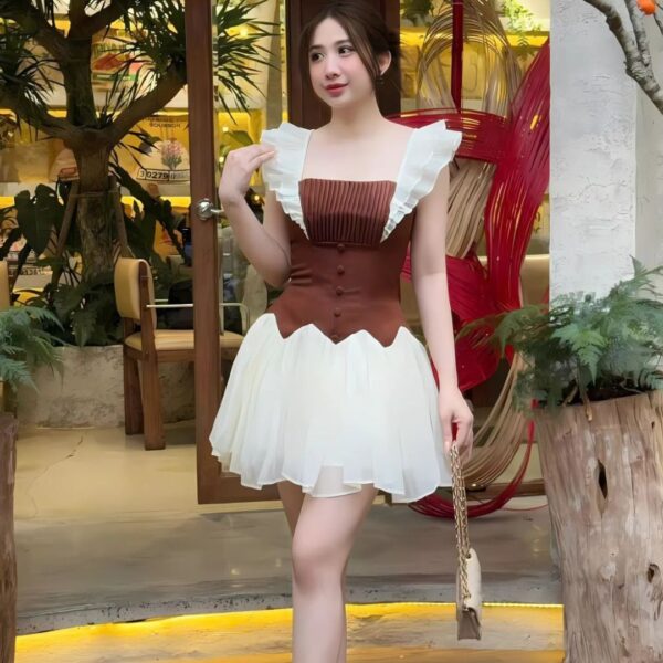Đầm váy nữ áo 2 vai tùng xoè kèm chân váy dáng xoè có lót quần xinh xắn dành cho nàng diện đi chơi, đi tiệc - Hình ảnh 4