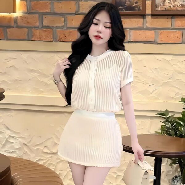 Set đồ nữ áo ren cổ tròn có áo lót trong kèm chân váy ngắn 3 lớp lót có quần trong xinh xắn dành cho các nàng diện đi chơi - Hình ảnh 4