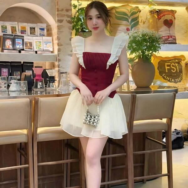 Đầm váy nữ áo 2 vai tùng xoè kèm chân váy dáng xoè có lót quần xinh xắn dành cho nàng diện đi chơi, đi tiệc - Hình ảnh 5