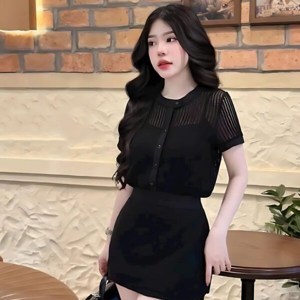 Set đồ nữ áo ren cổ tròn có áo lót trong kèm chân váy ngắn 3 lớp lót có quần trong xinh xắn dành cho các nàng diện đi chơi - Hình ảnh 5