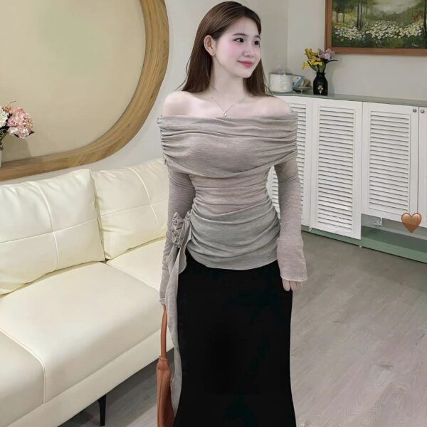 Set đồ nữ áo nhũ trễ vai đính hoa hồng phối chân váy đuôi cá chất poly xinh xắn dành cho nàng diện đi chơi - Hình ảnh 6