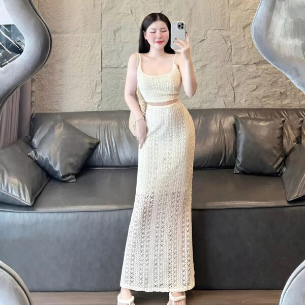 Set đồ nữ áo ren 2 dây có mút ngực phối chân váy dài lưới có lót trong xinh xắn cho nàng diện đi chơi, đi biển - Hình ảnh 7