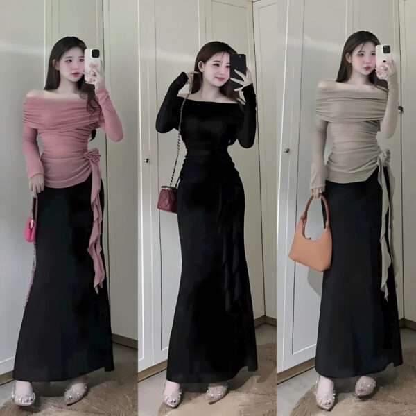 Set đồ nữ áo nhũ trễ vai đính hoa hồng phối chân váy đuôi cá chất poly xinh xắn dành cho nàng diện đi chơi - Hình ảnh 7
