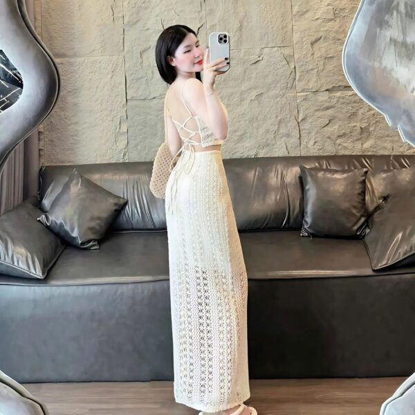 Set đồ nữ áo ren 2 dây có mút ngực phối chân váy dài lưới có lót trong xinh xắn cho nàng diện đi chơi, đi biển - Hình ảnh 8