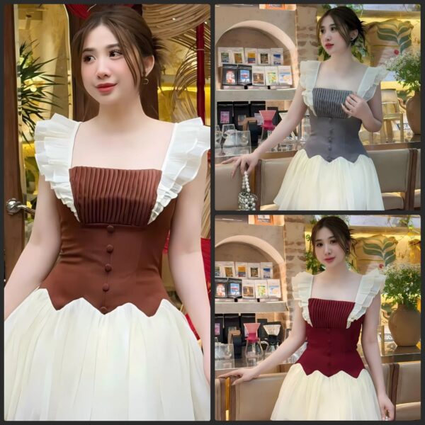 Đầm váy nữ áo 2 vai tùng xoè kèm chân váy dáng xoè có lót quần xinh xắn dành cho nàng diện đi chơi, đi tiệc