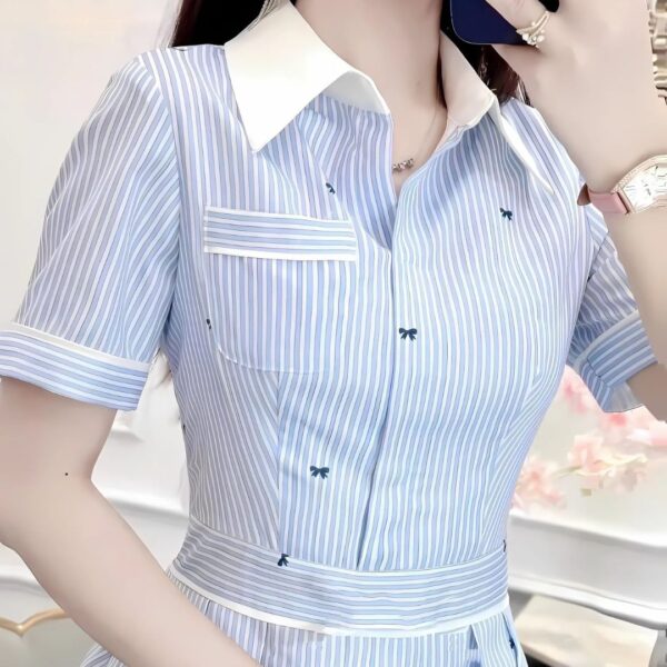 Đầm váy nữ chất kate áo tay ngắn cổ tiểu thư chân váy dài xoè xếp ly xinh xắn dành cho nàng diện đi chơi - Hình ảnh 2