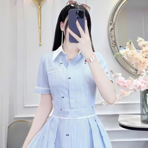 Đầm váy nữ chất kate áo tay ngắn cổ tiểu thư chân váy dài xoè xếp ly xinh xắn dành cho nàng diện đi chơi - Hình ảnh 3
