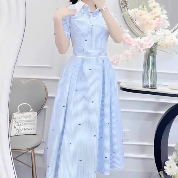 Đầm váy nữ chất kate áo tay ngắn cổ tiểu thư chân váy dài xoè xếp ly xinh xắn dành cho nàng diện đi chơi - Hình ảnh 4