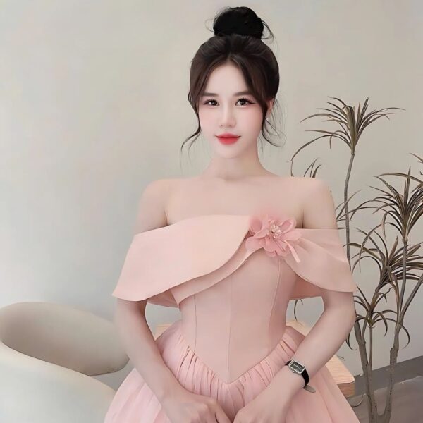 Đầm váy nữ đầm tapta trễ vai có mút phối chân váy tơ nến có lót quần kèm phụ kiện hoa xinh xắn dành cho nàng diện đi chơi, đi tiệc - Hình ảnh 4