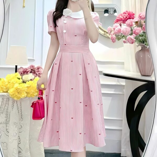 Đầm váy nữ chất kate áo tay ngắn cổ tiểu thư chân váy dài xoè xếp ly xinh xắn dành cho nàng diện đi chơi - Hình ảnh 5